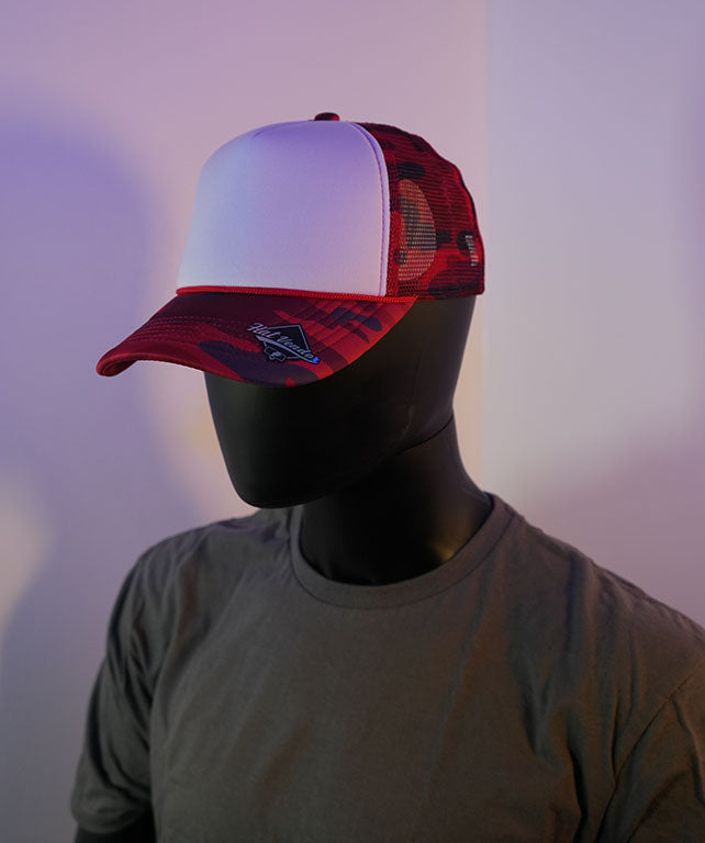 Premium Trucker White Front / Red Camo Hat