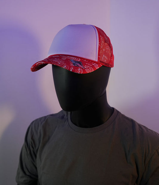 Premium Trucker White Front / Red Bandana Hat